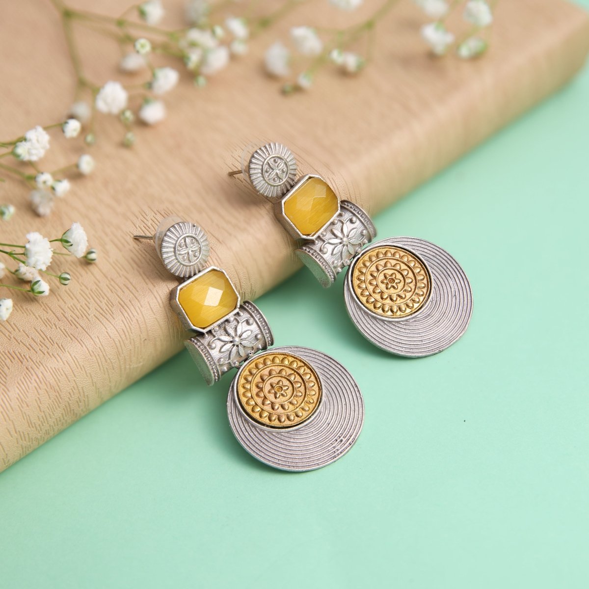 Embellished Two Tone Antique design Oxidised Earrings - Jiaarajewellery