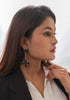Floral Glossy Stone Dangle Earrings-Blue