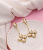 Floral Glossy Stone Dangle Earrings - White - Jiaarajewellery