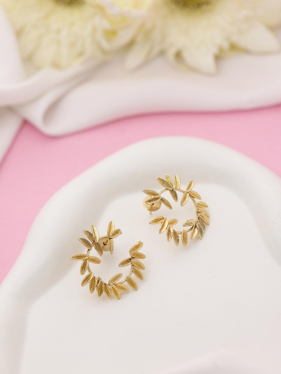 Gilded Brass Spiral Leaf Earrings - Jiaarajewellery
