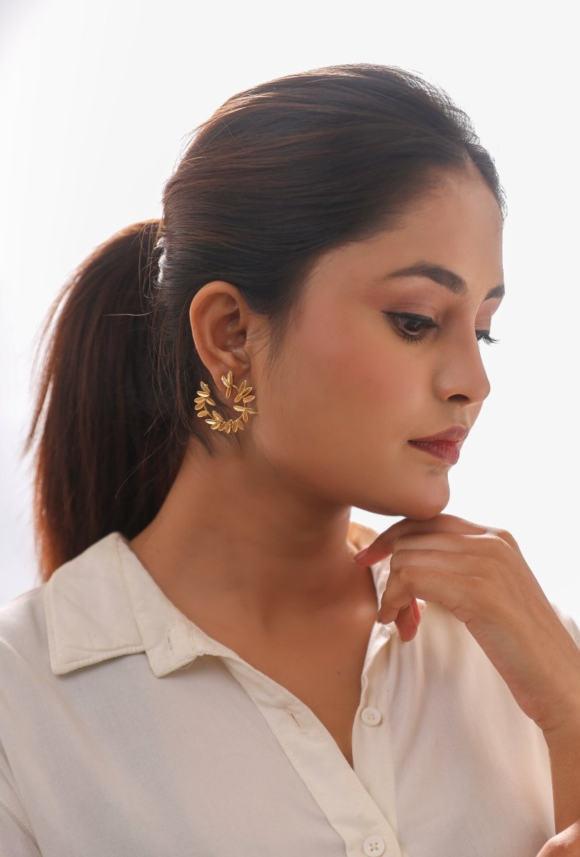 Gilded Brass Spiral Leaf Earrings - Jiaarajewellery