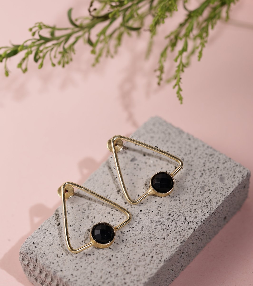 Glossy Stone Triangle Earrings - B - Jiaarajewellery