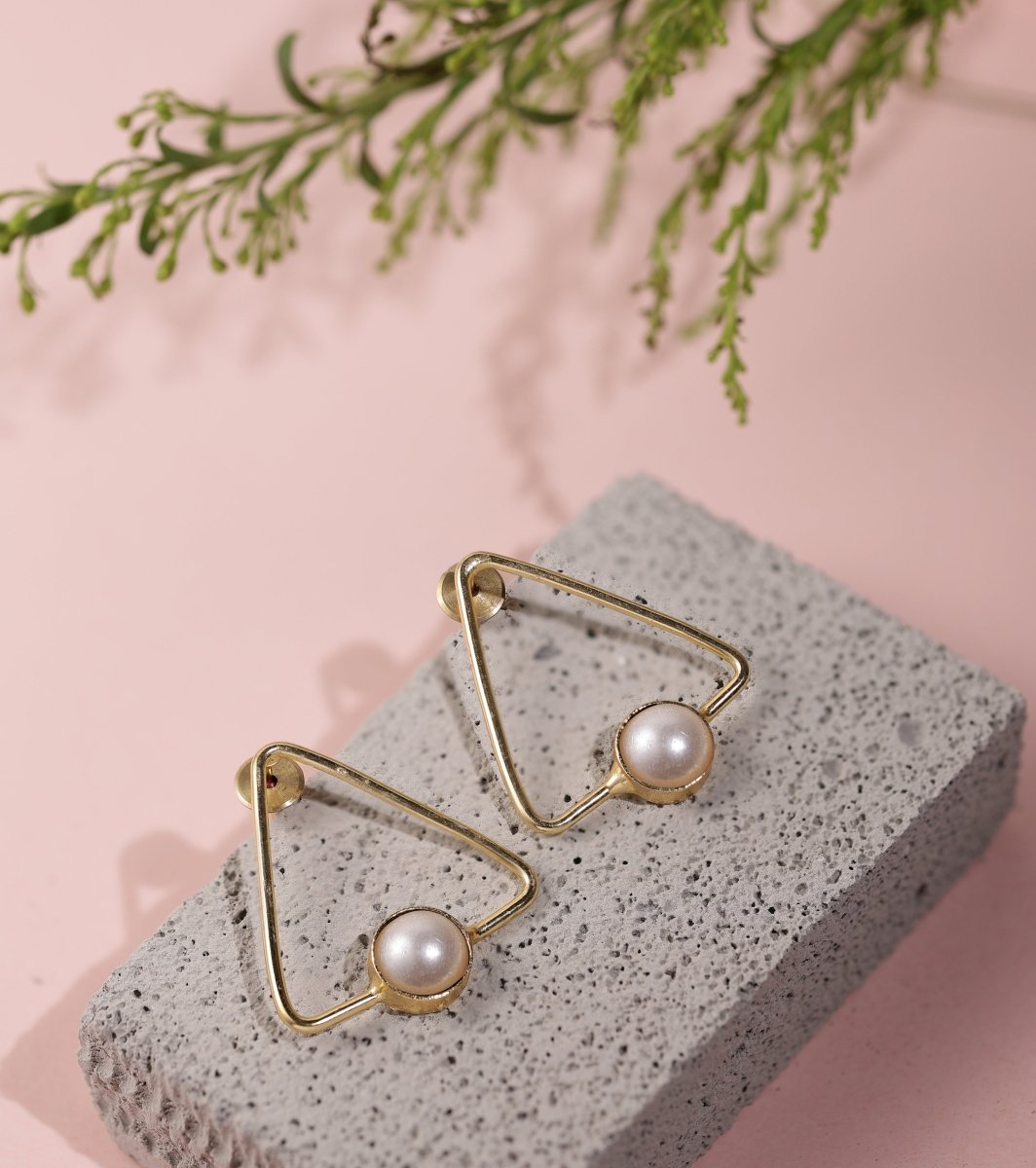 Glossy Stone Triangle Earrings - W - Jiaarajewellery