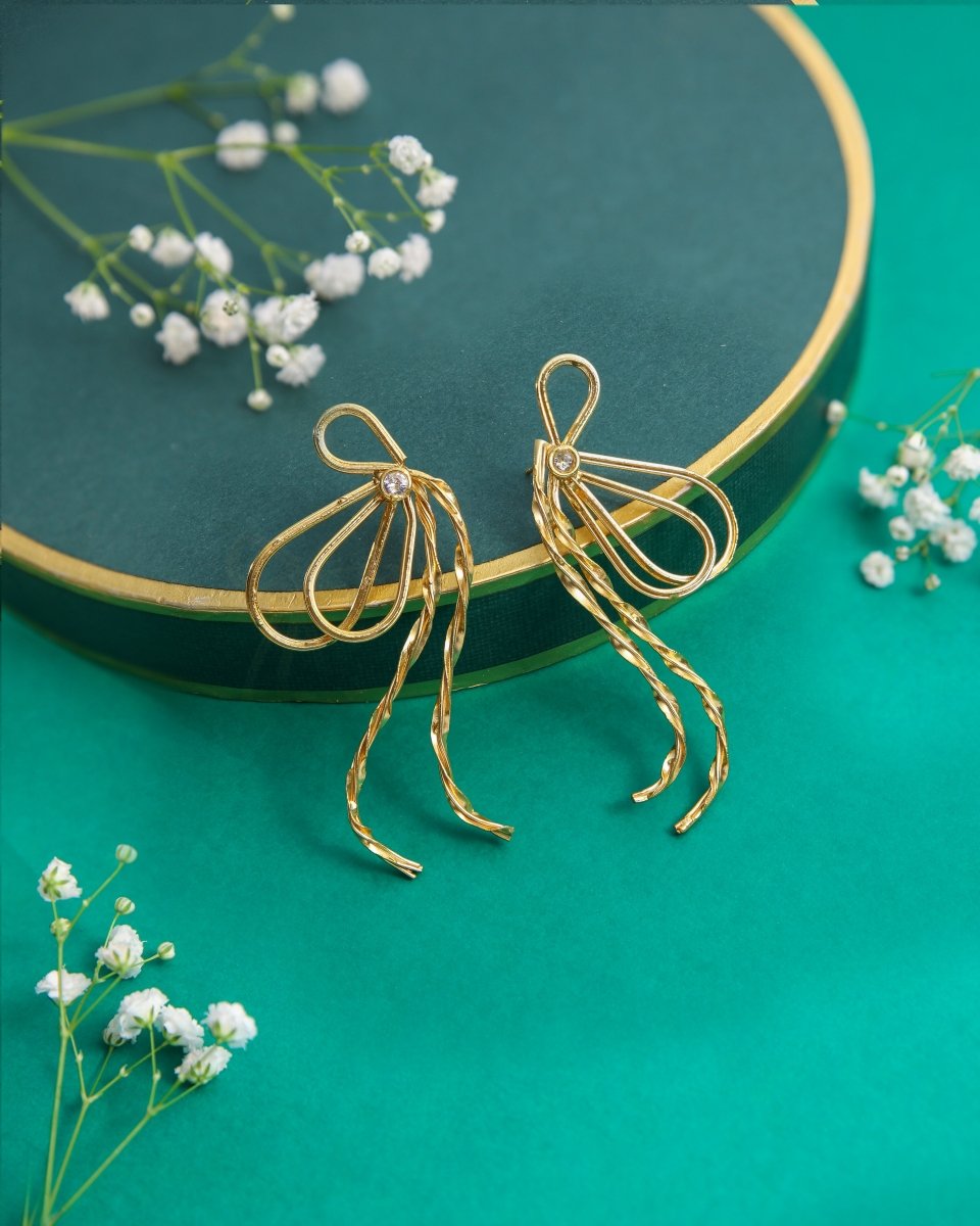 Glossy Tangled Bow String Earrings - Jiaarajewellery