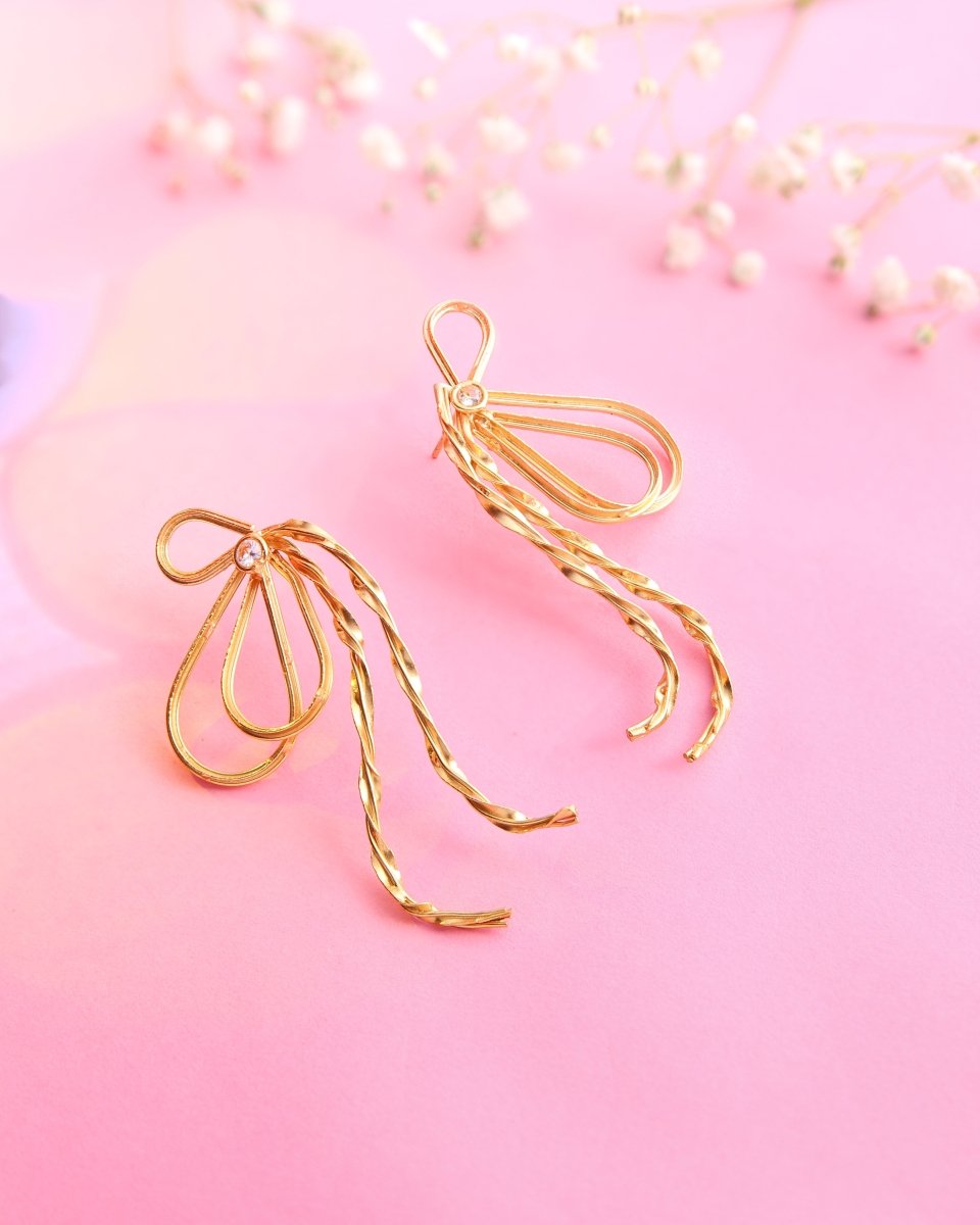 Glossy Tangled Bow String Earrings - Jiaarajewellery