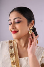 Gold Tone Pearl Studded Floral Earrings - Jiaarajewellery