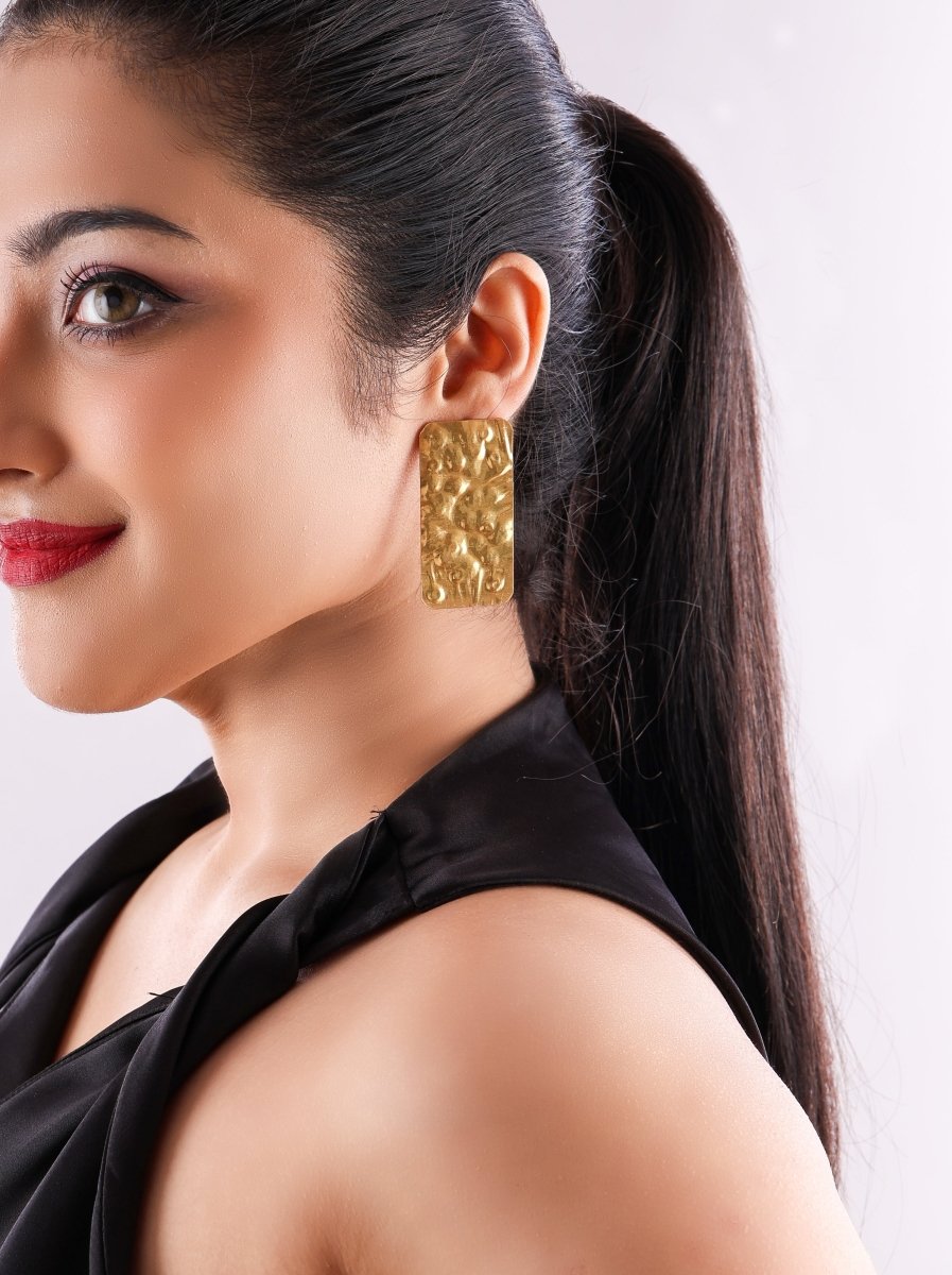 Gold Tone Textured Plate Earrings - Jiaarajewellery