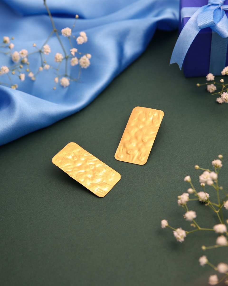 Gold Tone Textured Plate Earrings - Jiaarajewellery