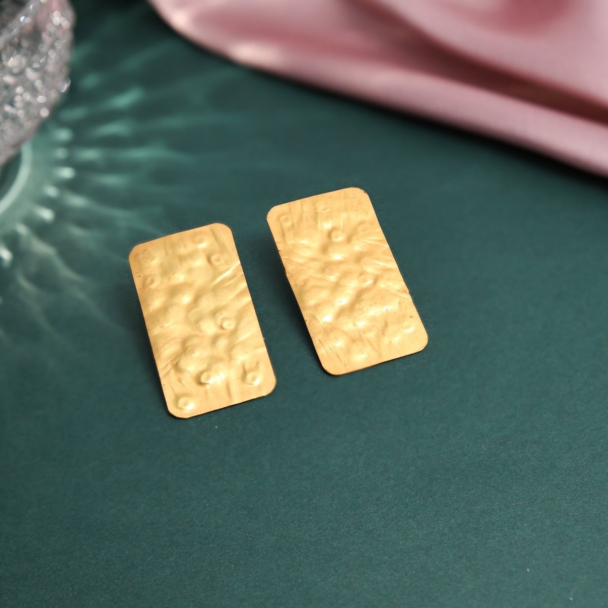 Gold Tone Textured Plate Earrings - Jiaarajewellery