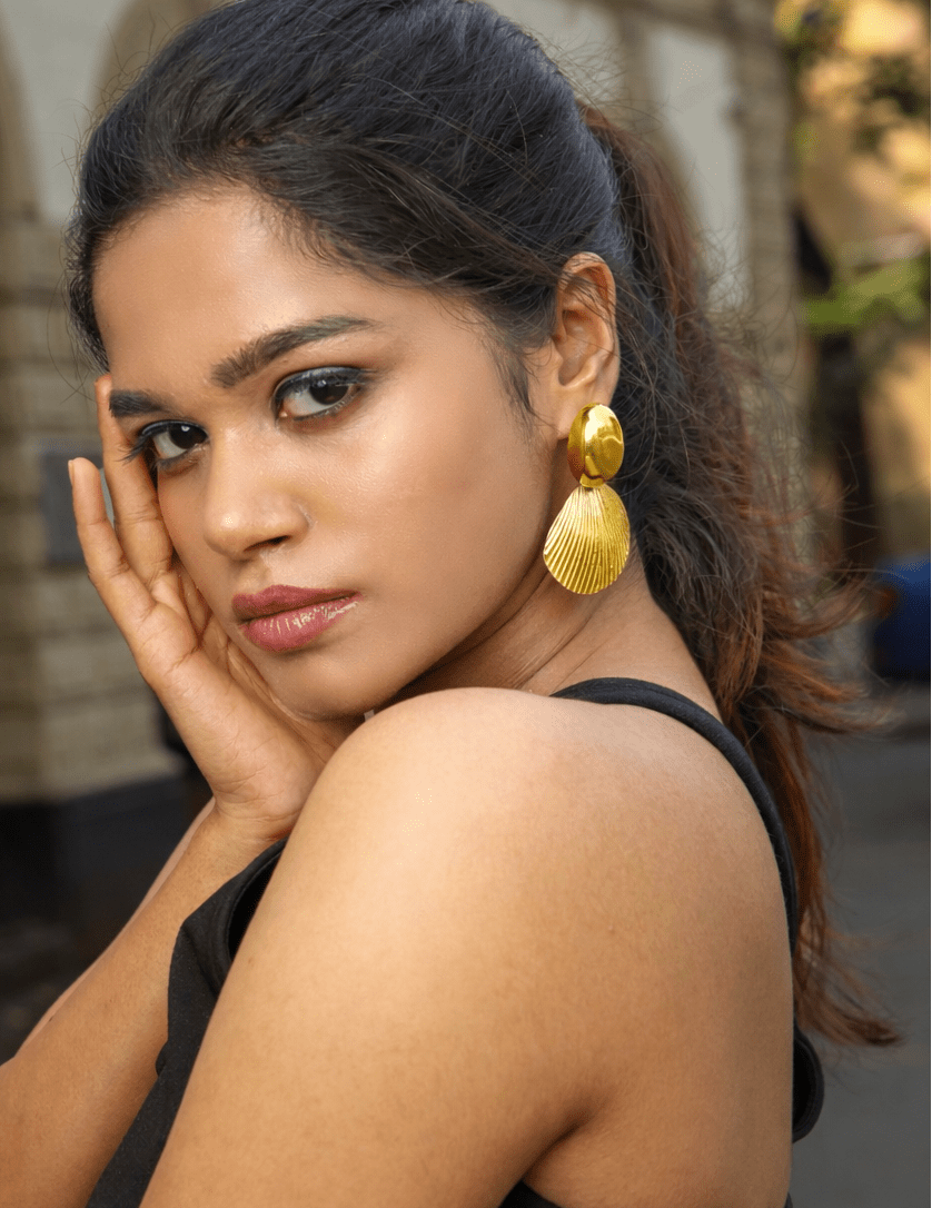 Gold Tone Textured Shell Earrings - Jiaarajewellery