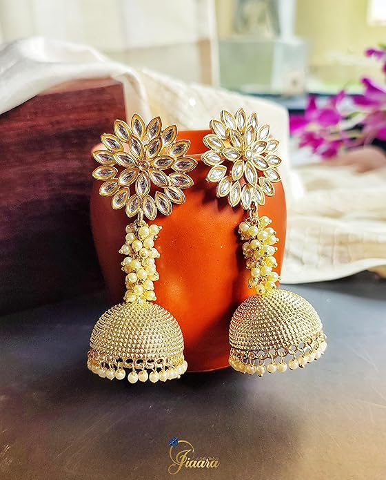 Golden Elegance Jhumka - Jiaarajewellery
