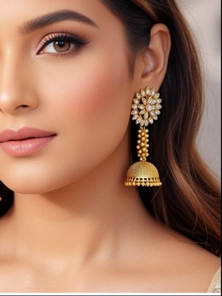 Golden Elegance Jhumka - Jiaarajewellery