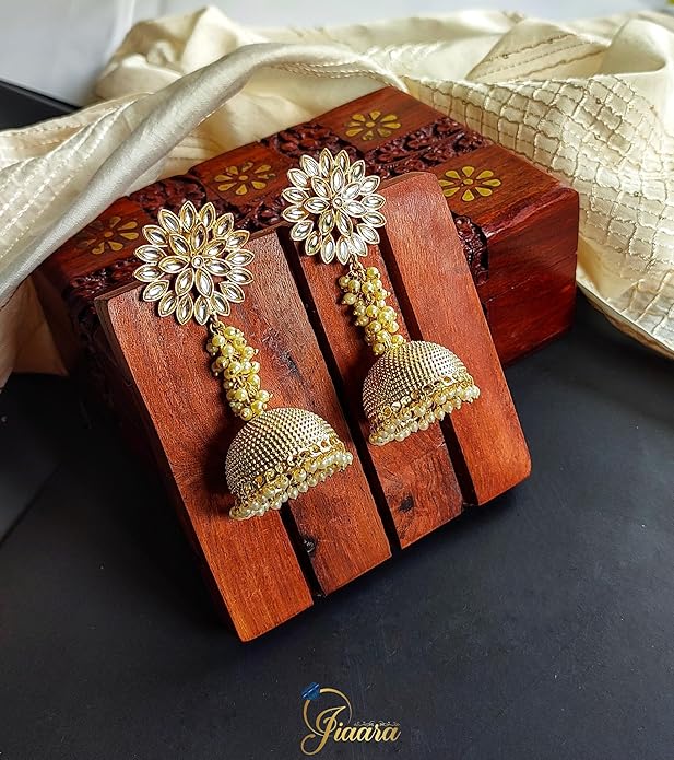 Golden Elegance Jhumka - Jiaarajewellery