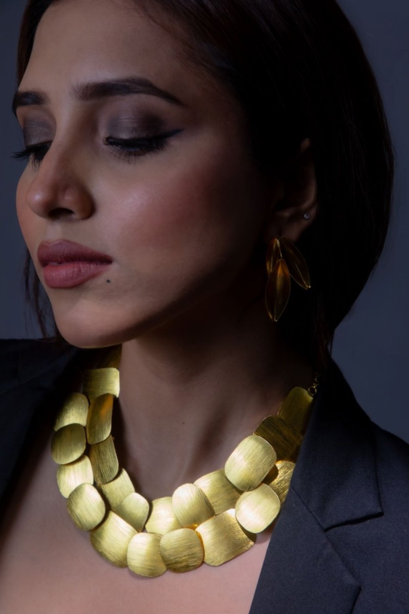 Golden Gleam Double Layer Brass Necklace - Jiaarajewellery