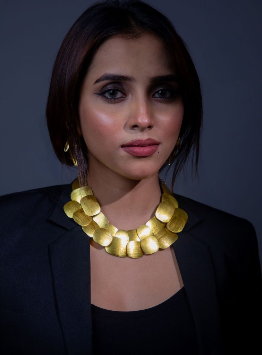 Golden Gleam Double Layer Brass Necklace - Jiaarajewellery