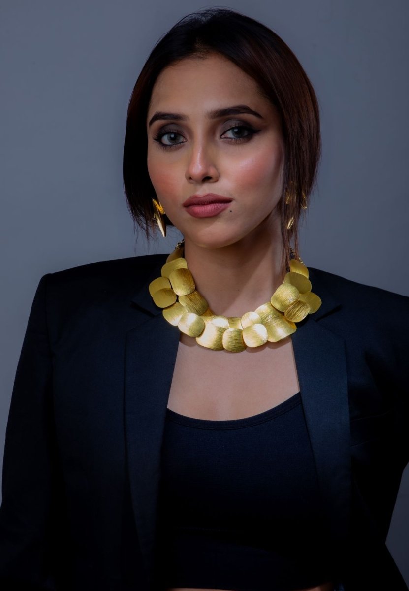 Golden Gleam Double Layer Brass Necklace - Jiaarajewellery