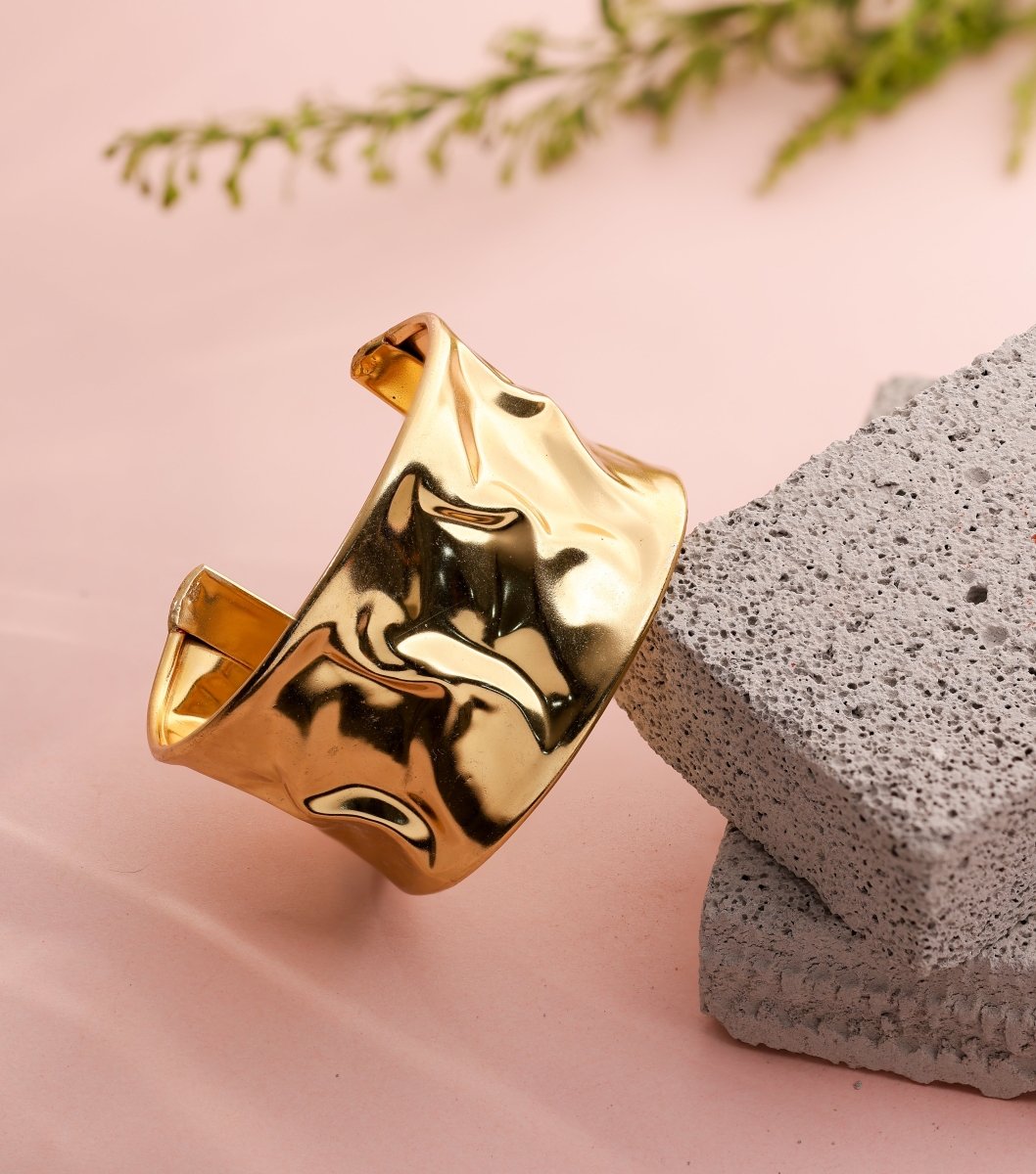 Hammered Brass shiny cuff bracelet - Jiaarajewellery