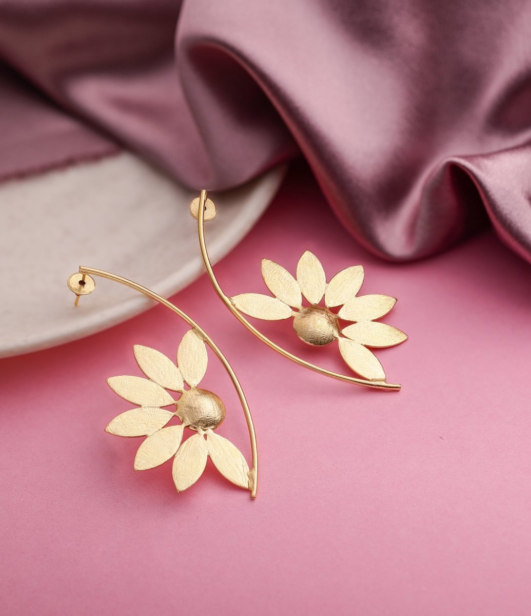 Hammered Semi Sunflower Brass Earrings - Jiaarajewellery