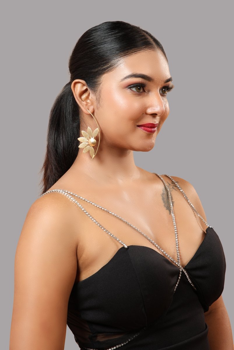 Hammered Semi Sunflower Brass Earrings - Jiaarajewellery