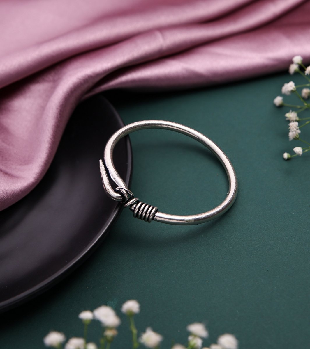 Handcrafted Brass knot Kada Bracelet for Men - Silver - Jiaarajewellery