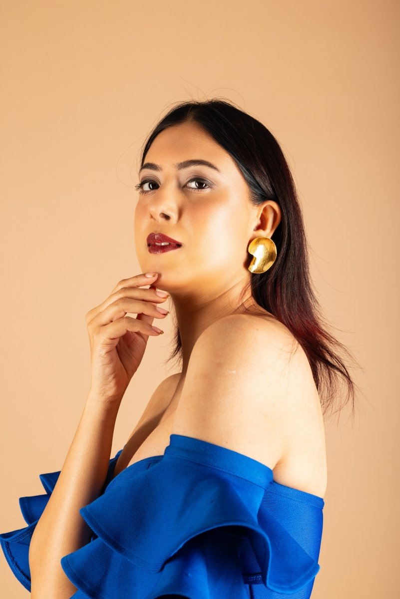Handcrafted Curvy high gold Earrings - Jiaarajewellery