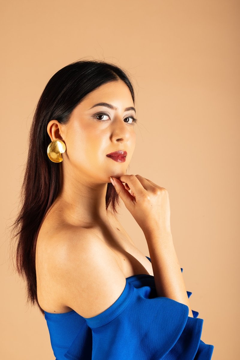 Handcrafted Curvy high gold Earrings - Jiaarajewellery