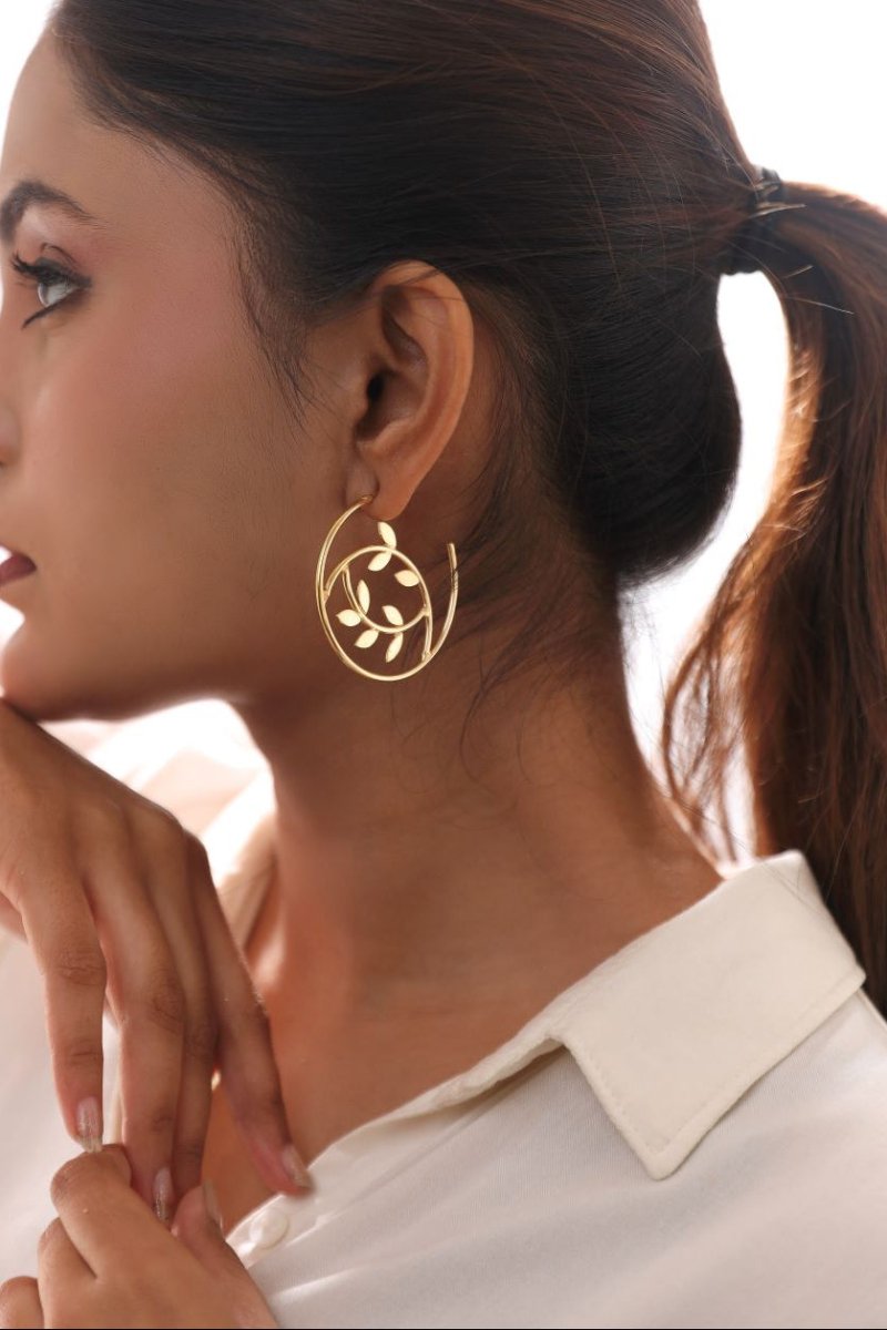 Handcrafted Leaf clustered Hoop Earrings - Jiaarajewellery