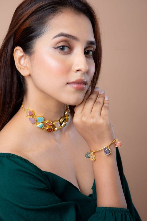 Hanging Stones Sleek Cuff Bracelet - Jiaarajewellery