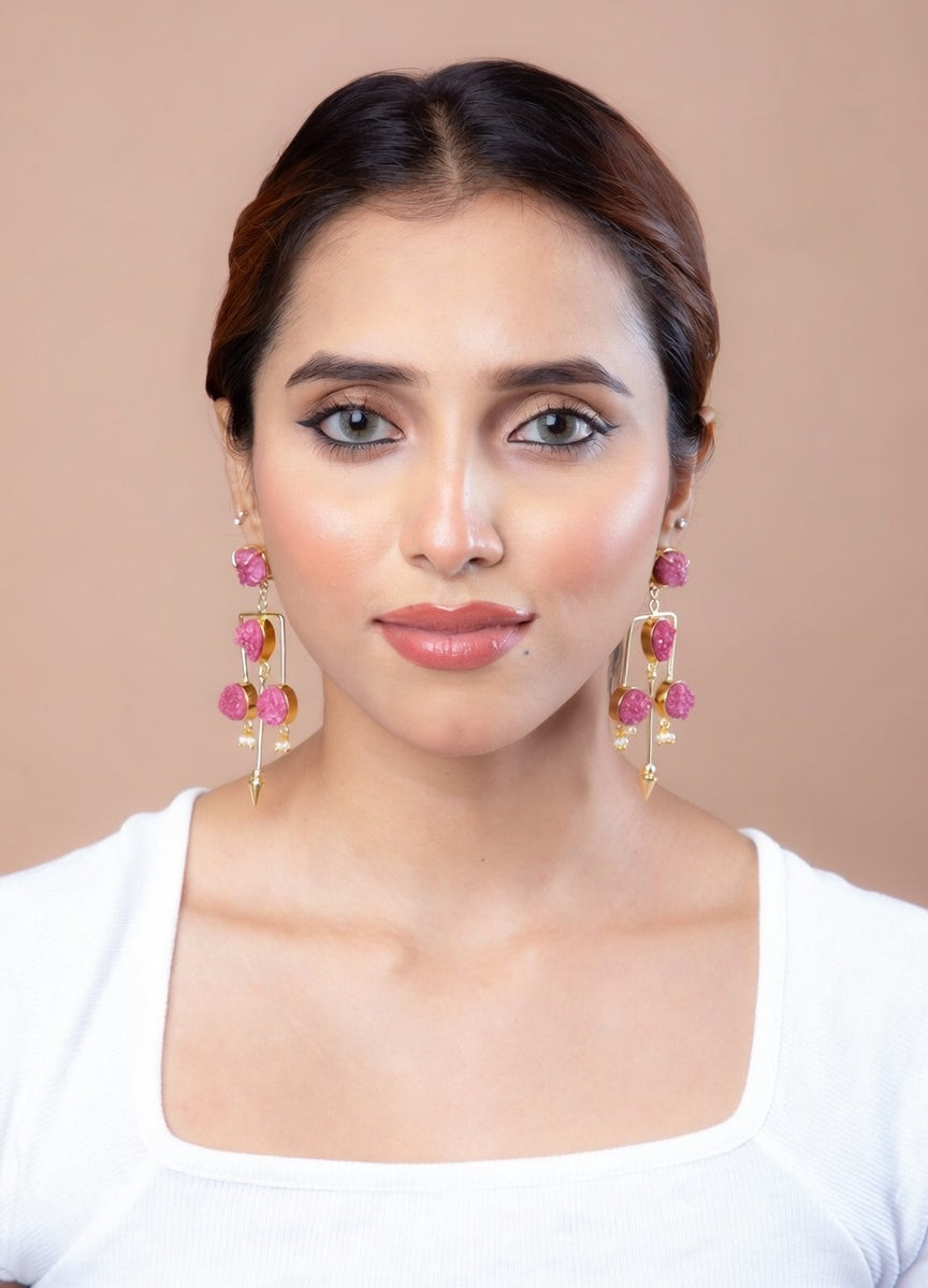 Stellar Chimes Stone Earrings- Peach
