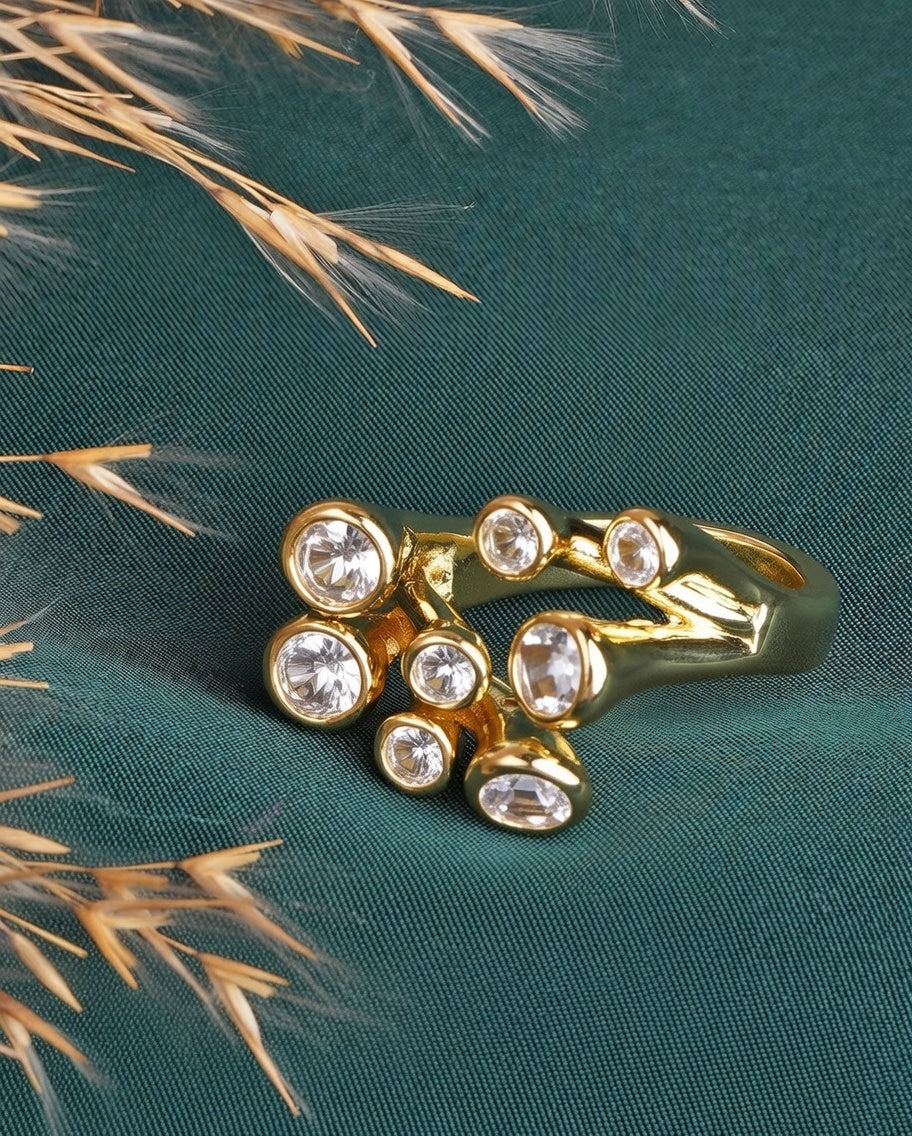 Multi Crystals Geometric Diamond Ring