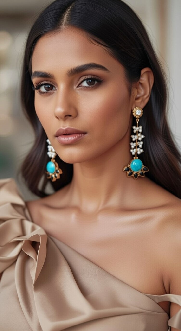 Clustered Pearl Embellished long Earrings