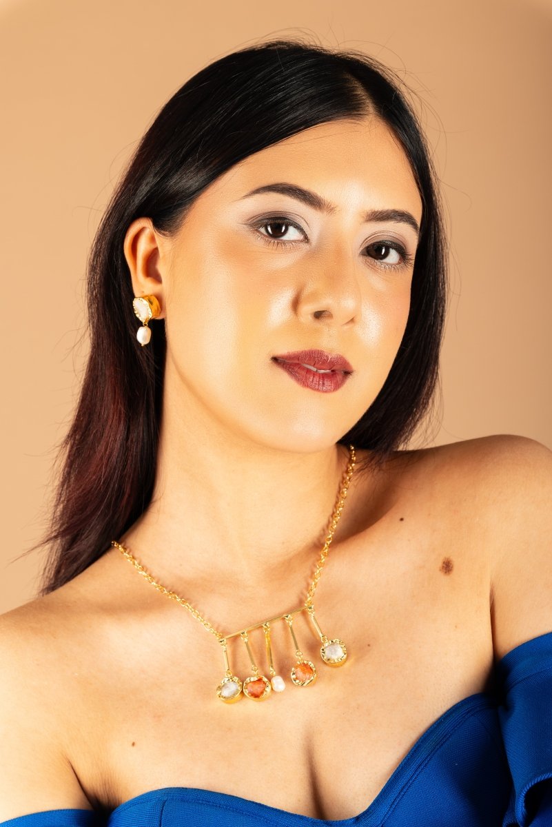 Jiaara 5 drop Natural Stone Necklace Set - Jiaarajewellery