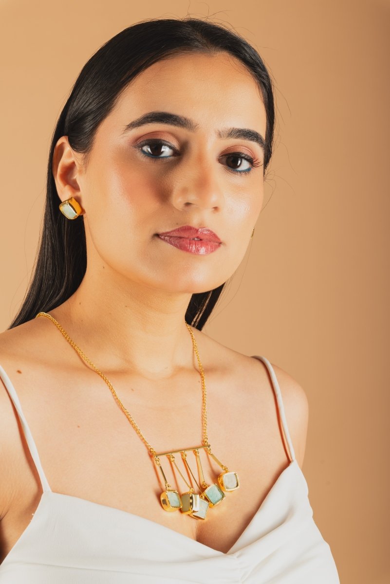Jiaara 5 drop Natural Stone Necklace Set - Jiaarajewellery