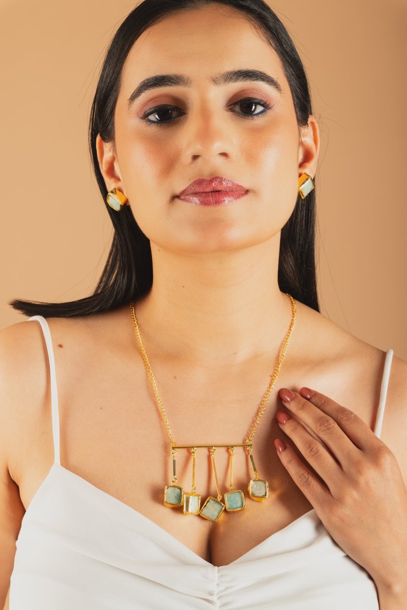 Jiaara 5 drop Natural Stone Necklace Set - Jiaarajewellery