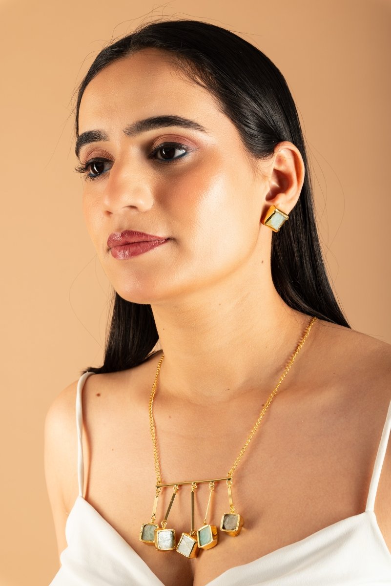 Jiaara 5 drop Natural Stone Necklace Set - Jiaarajewellery