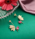 Lotus Stone Dangle Earrings - Pink - Jiaarajewellery