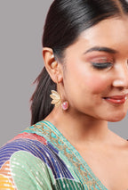 Lotus Stone Dangle Earrings - Pink - Jiaarajewellery
