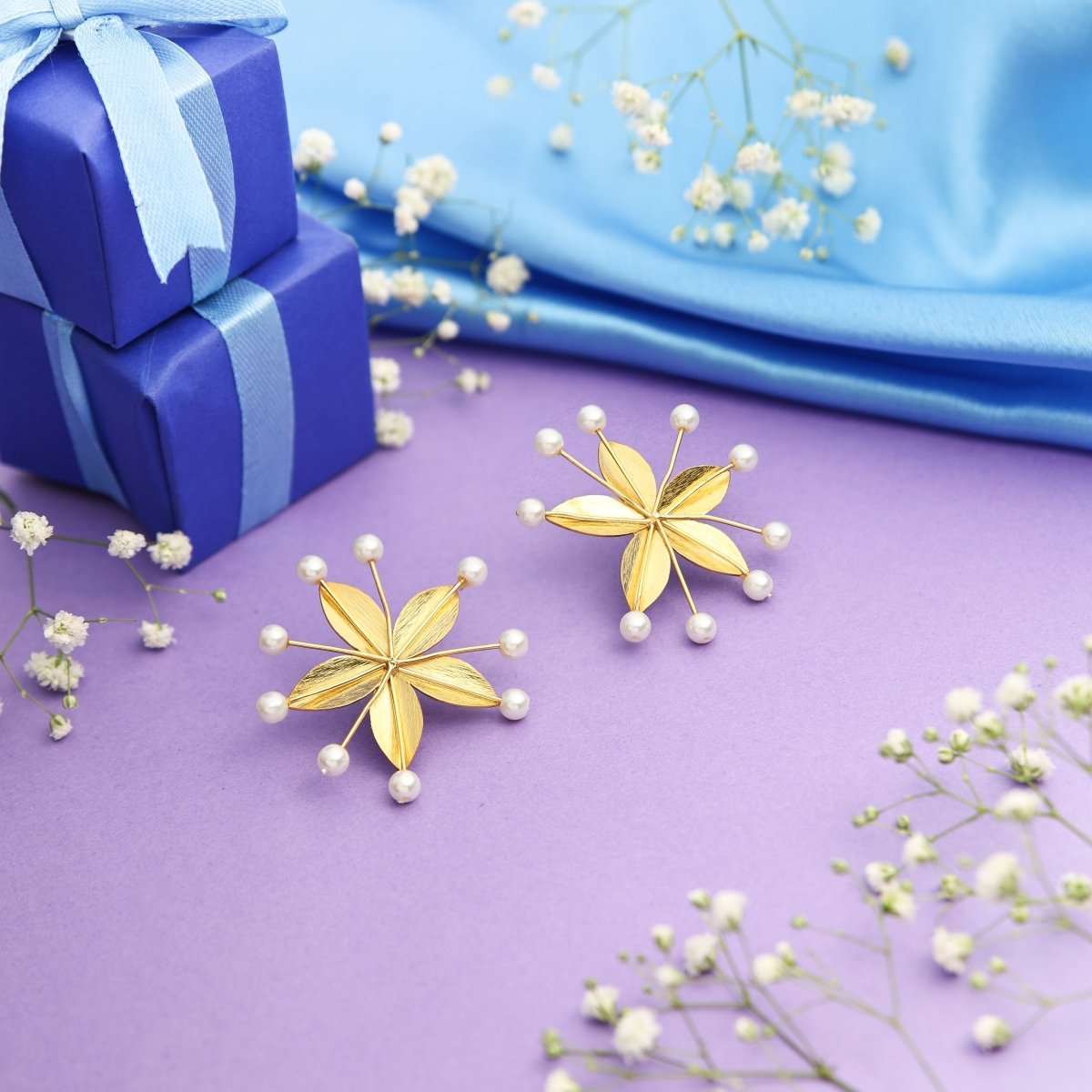 Lustrous Pearl studded Flower Earrings - Jiaarajewellery