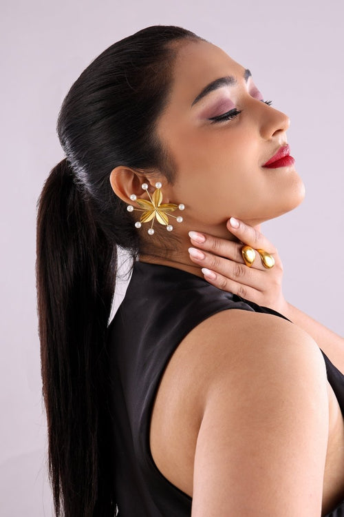 Lustrous Pearl studded Flower Earrings - Jiaarajewellery