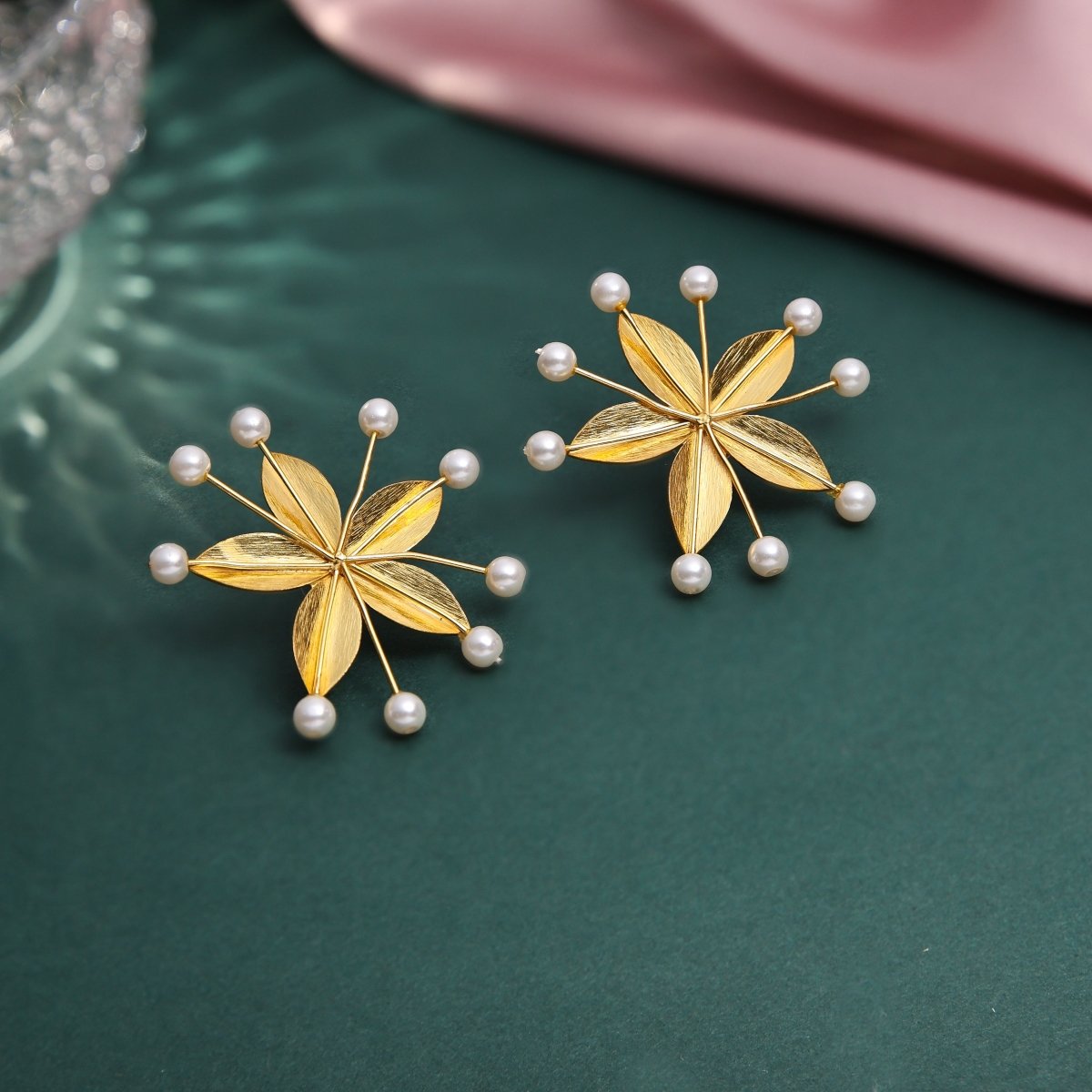 Lustrous Pearl studded Flower Earrings - Jiaarajewellery