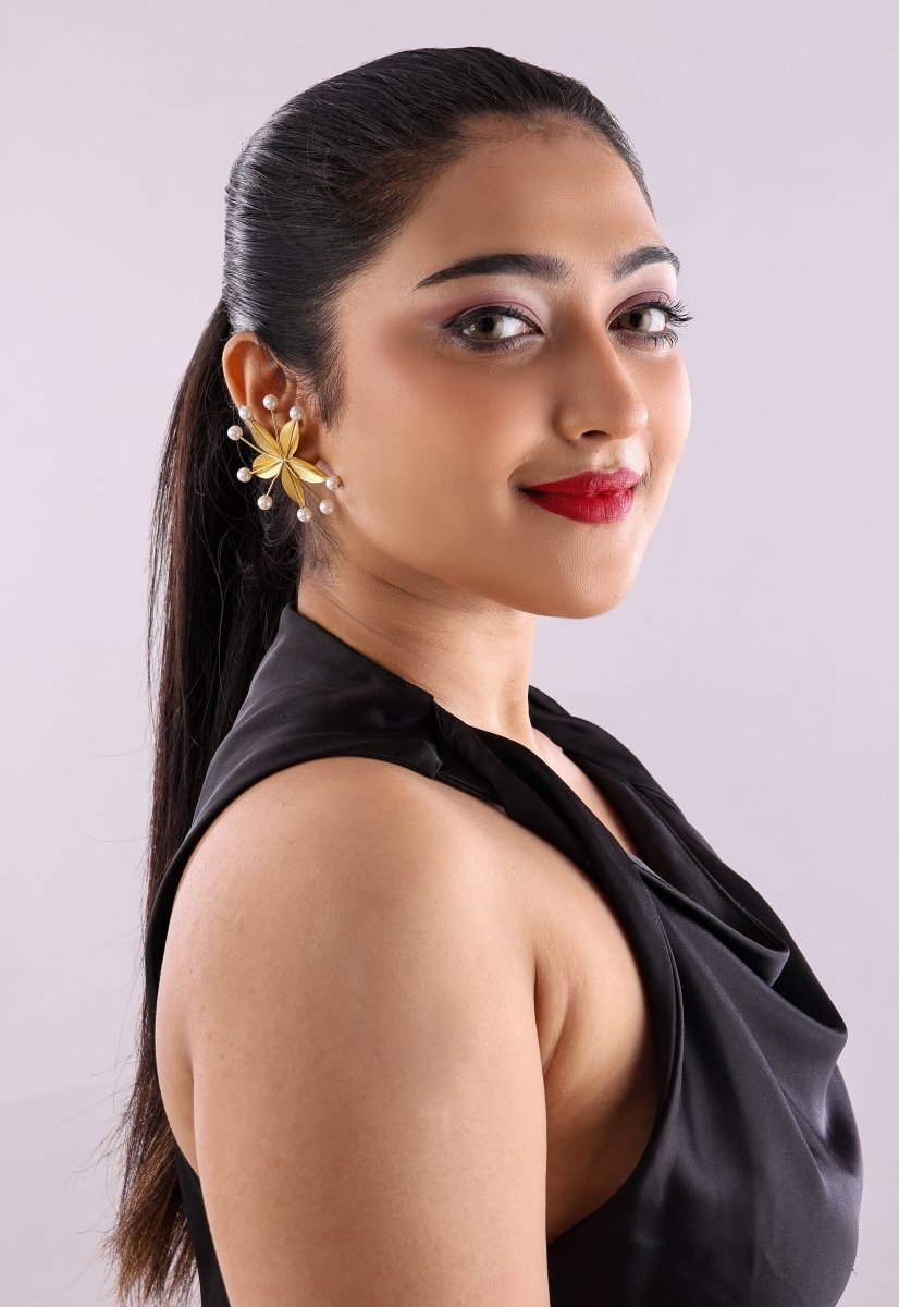 Lustrous Pearl studded Flower Earrings - Jiaarajewellery