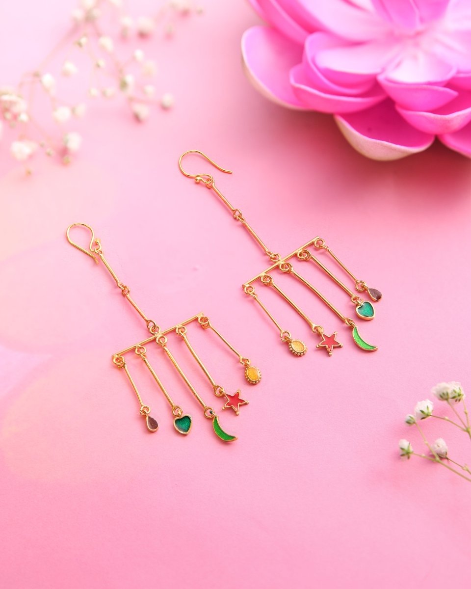 Minimal 5 swing stone Tassel Earrings - Jiaarajewellery