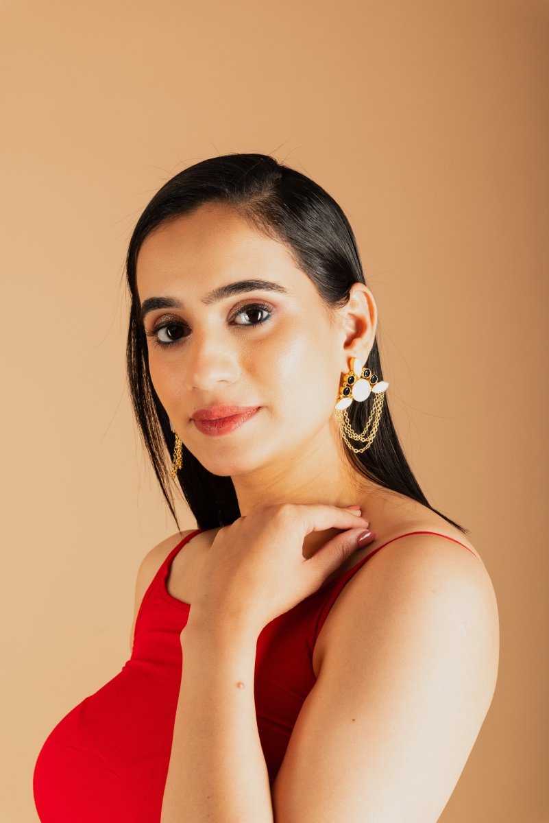 MOP Crown Tri - layer Chain Earrings - Jiaarajewellery