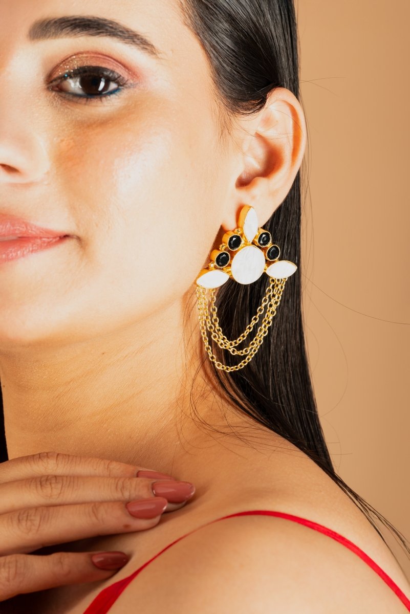 MOP Crown Tri - layer Chain Earrings - Jiaarajewellery