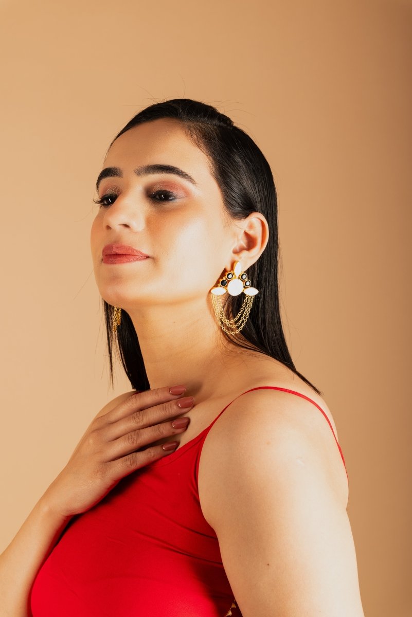 MOP Crown Tri - layer Chain Earrings - Jiaarajewellery