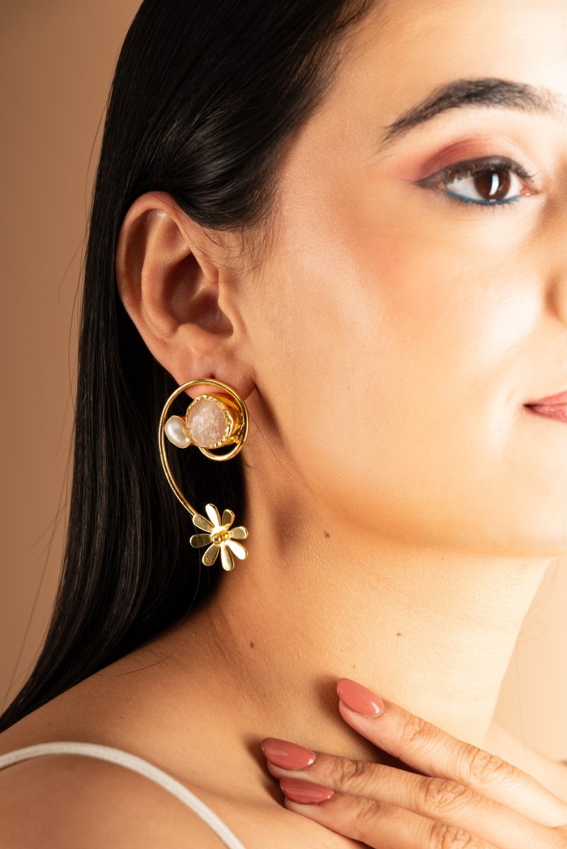 MOP - Stone Spiral Earrings - Pink - Jiaarajewellery