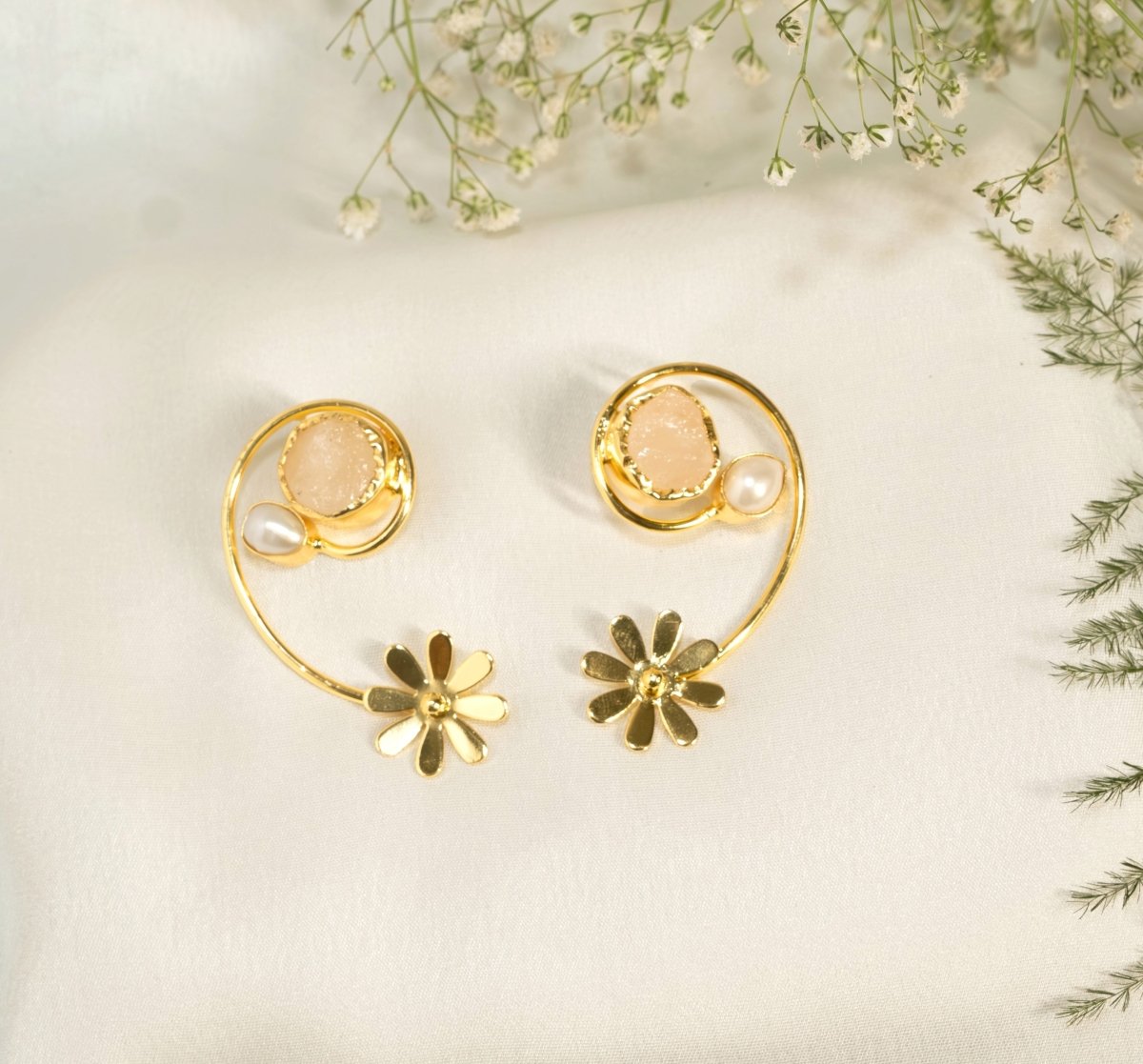MOP - Stone Spiral Earrings - Pink - Jiaarajewellery