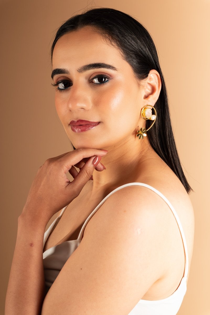 MOP - Stone Spiral Earrings - Pink - Jiaarajewellery