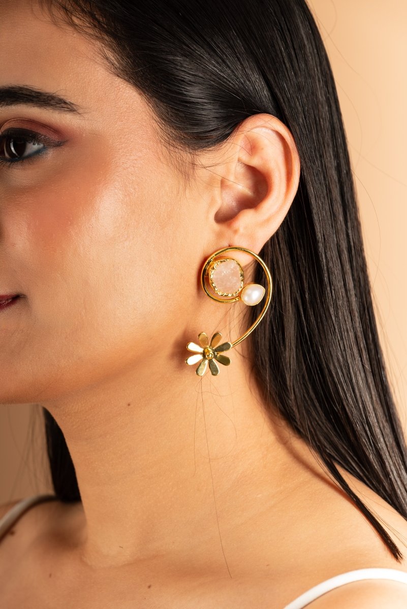 MOP - Stone Spiral Earrings - Pink - Jiaarajewellery