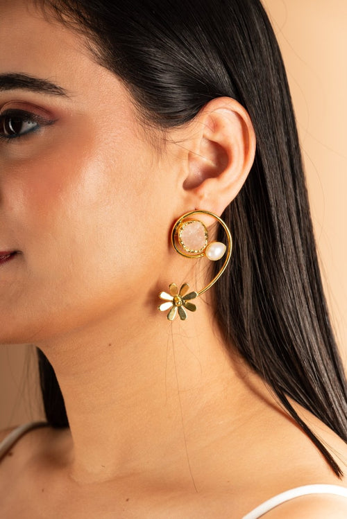 MOP - Stone Spiral Earrings - Pink - Jiaarajewellery